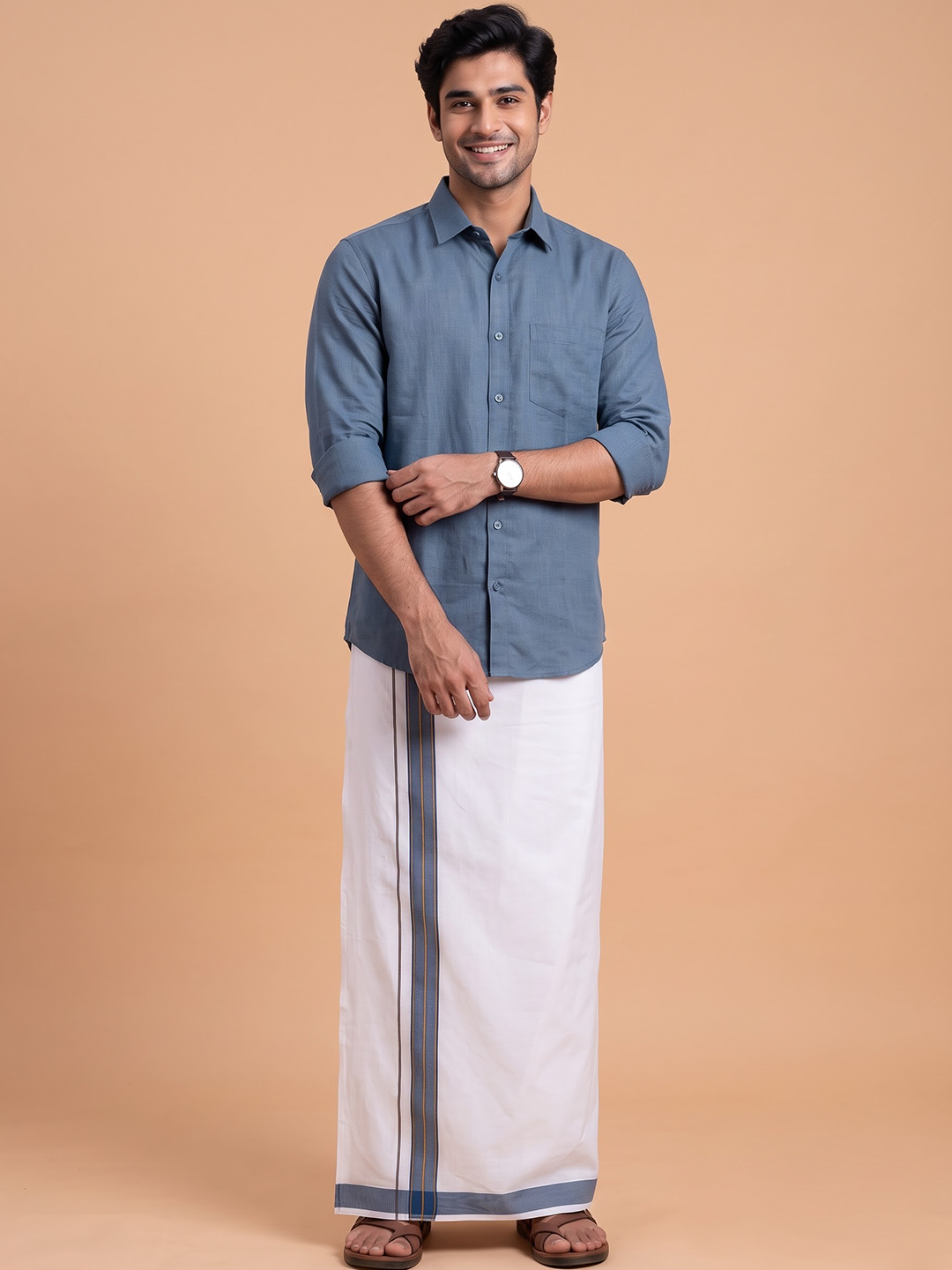Single Layer 100% Cotton White Dhoti With Colour Jari Border YGF08