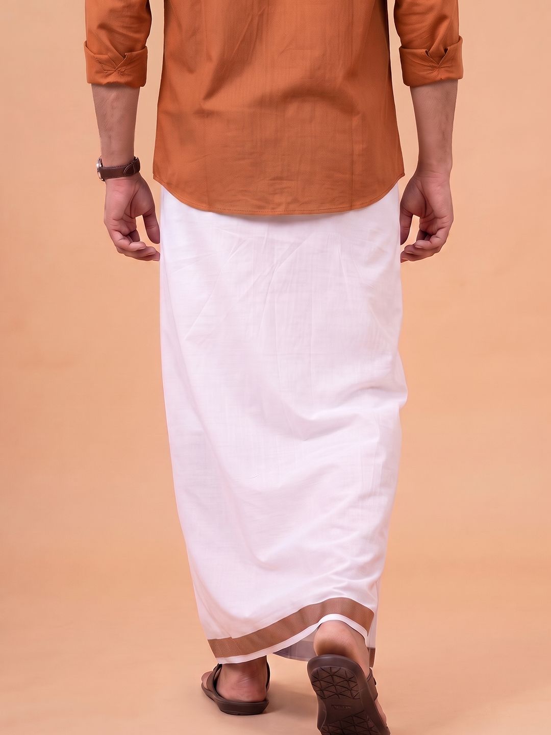 Single Layer 100% Cotton White Dhoti With Colour Jari Border YSF03