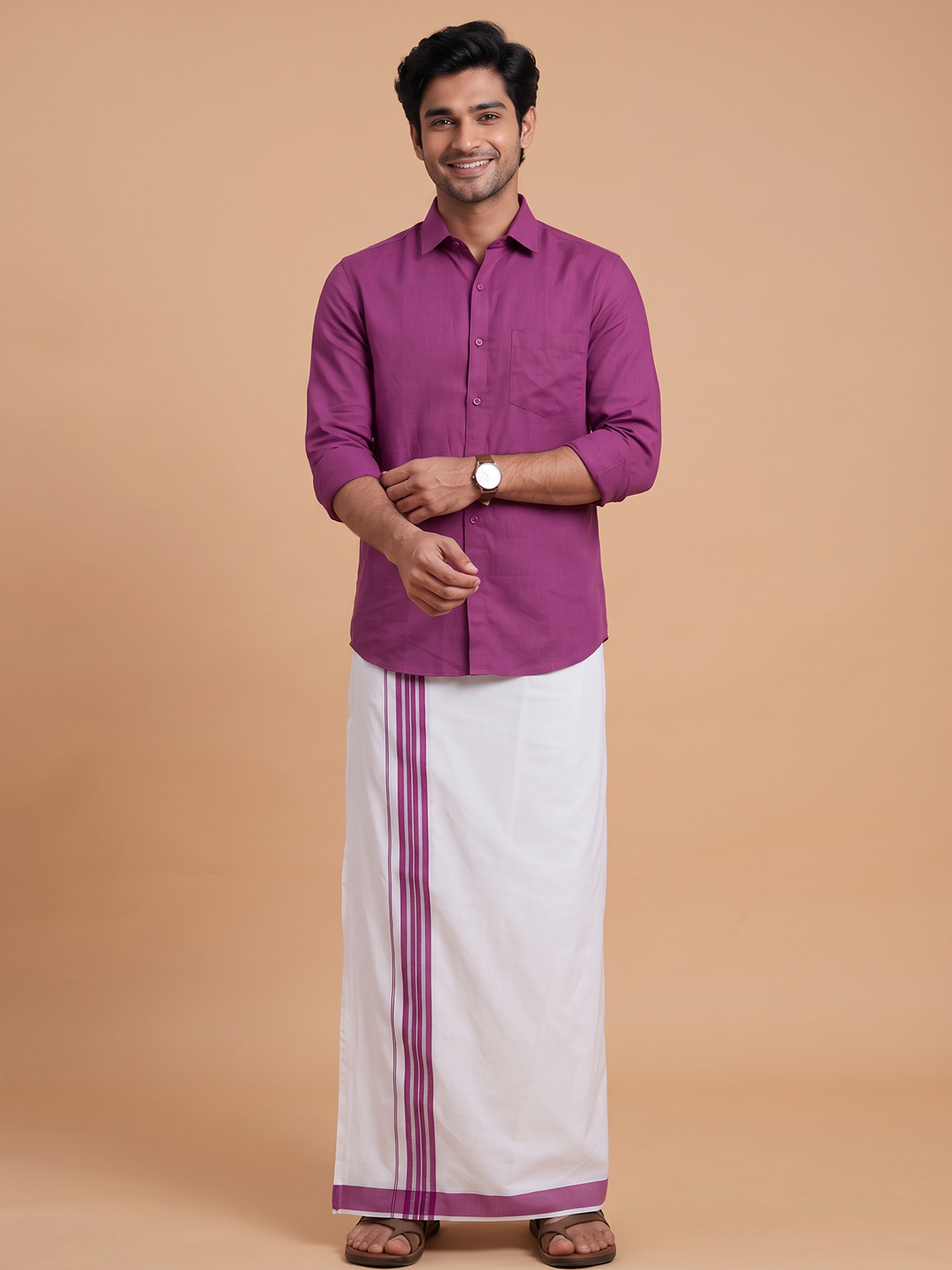 Single Layer 100% Cotton White Dhoti With Colour Jari Border YSF01