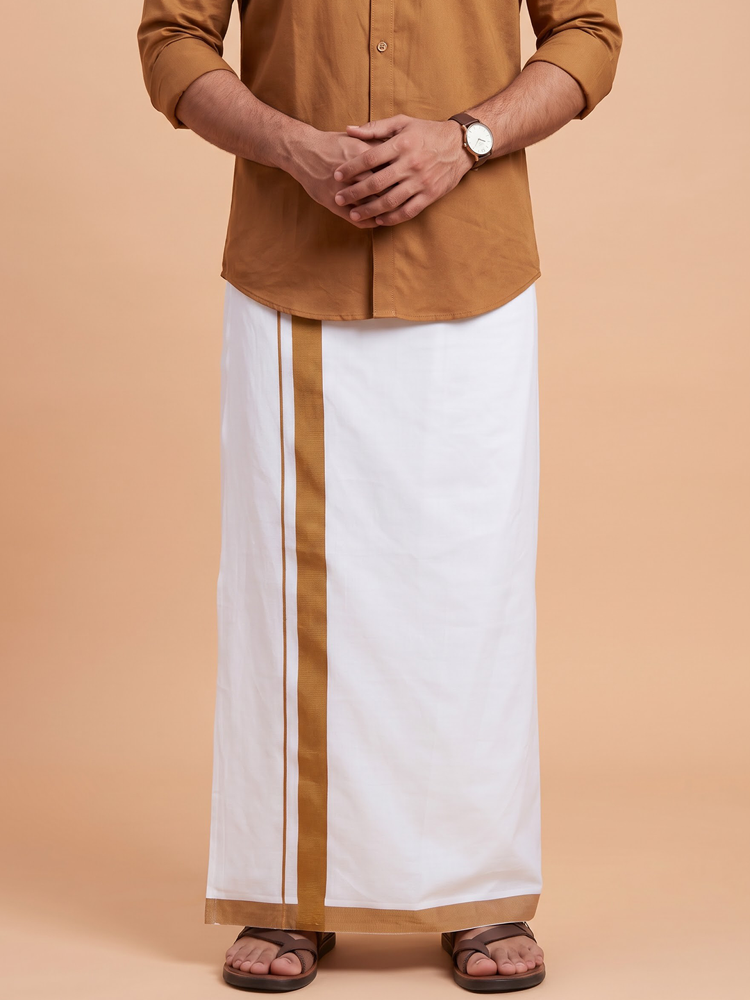 Single Layer 100% Cotton White Dhoti With Colour Border - YS02