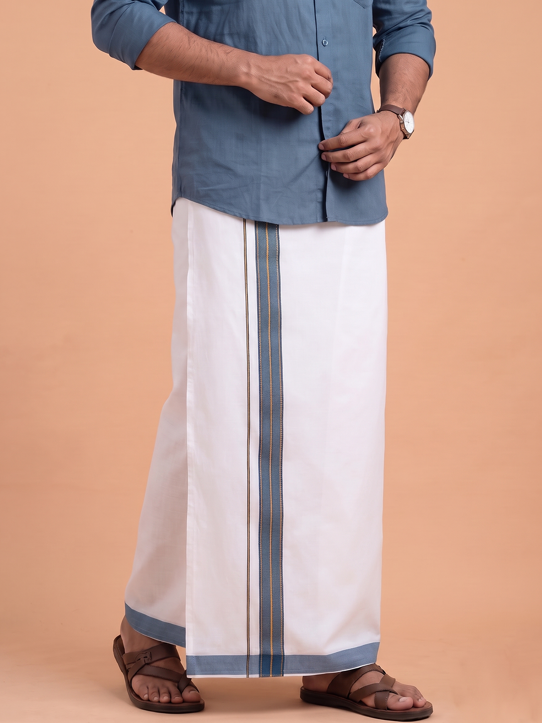 Single Layer 100% Cotton White Dhoti With Colour Jari Border YGF08