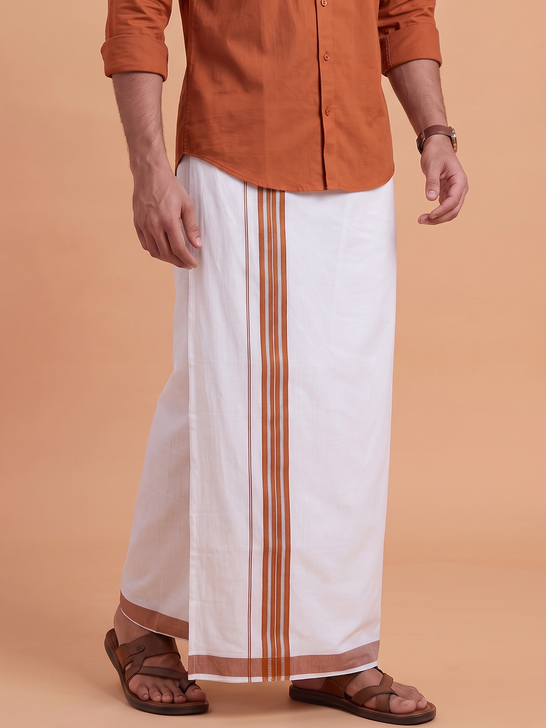 Single Layer 100% Cotton White Dhoti With Colour Jari Border YSF03