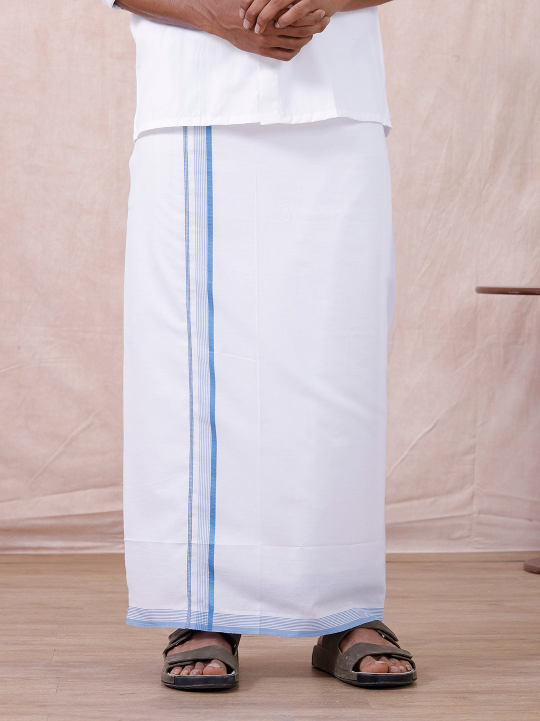 Men 100% Cotton Single Layer White Dhoti with Fancy Jari Border HW05