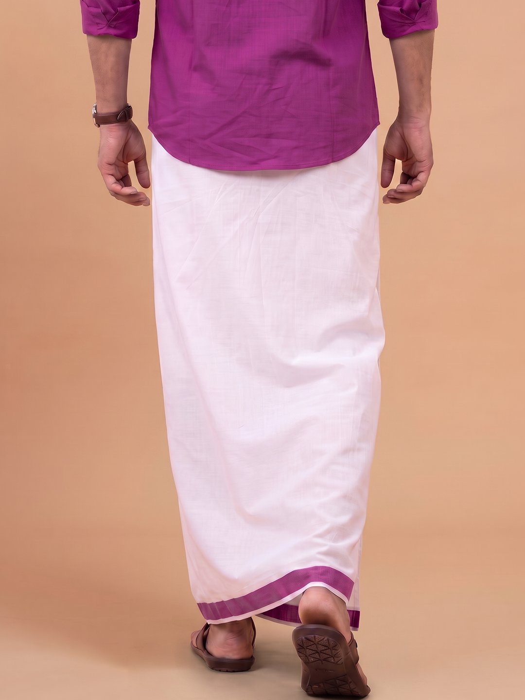 Single Layer 100% Cotton White Dhoti With Colour Jari Border YSF01