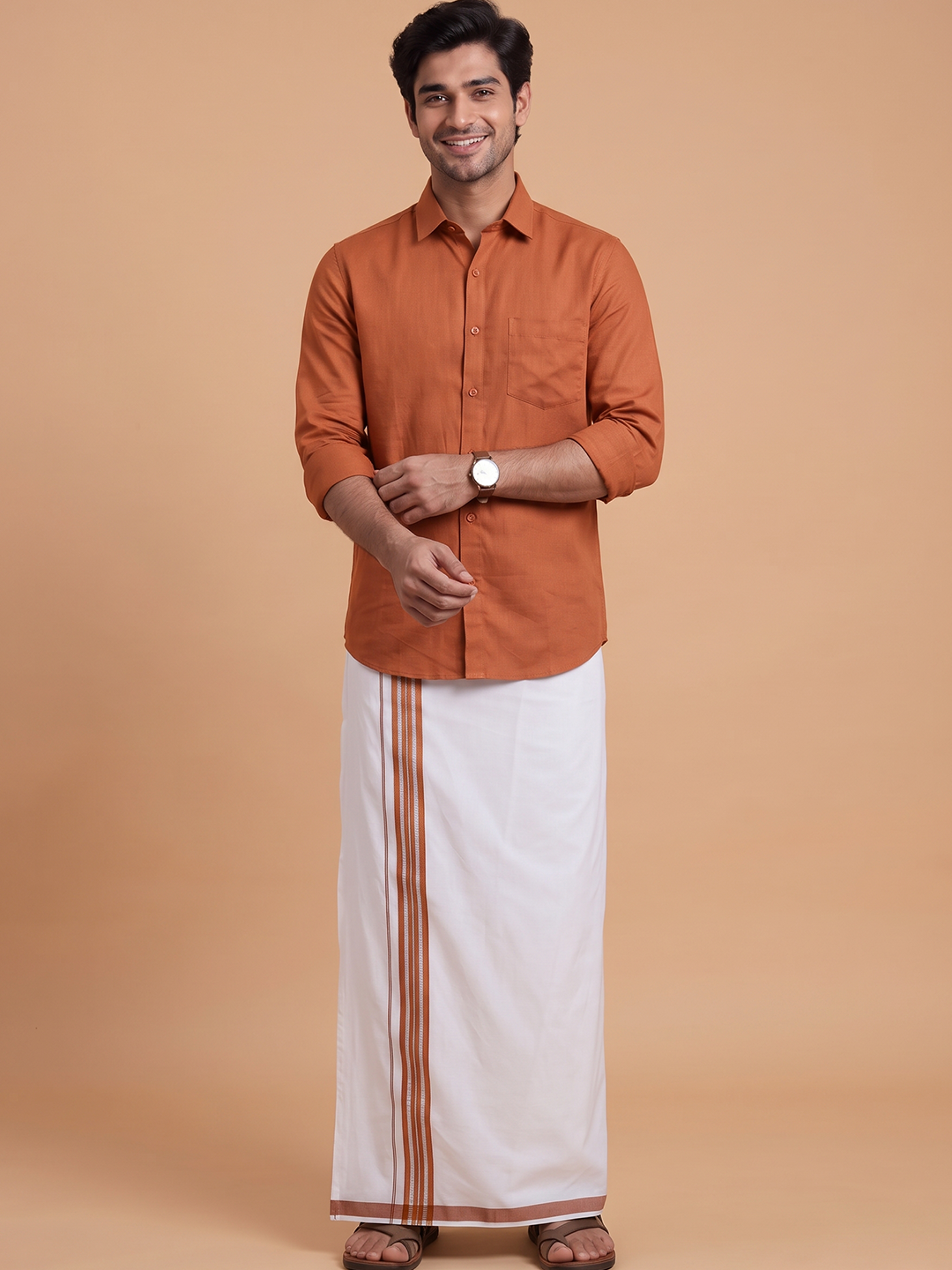 Single Layer 100% Cotton White Dhoti With Colour Jari Border YSF03