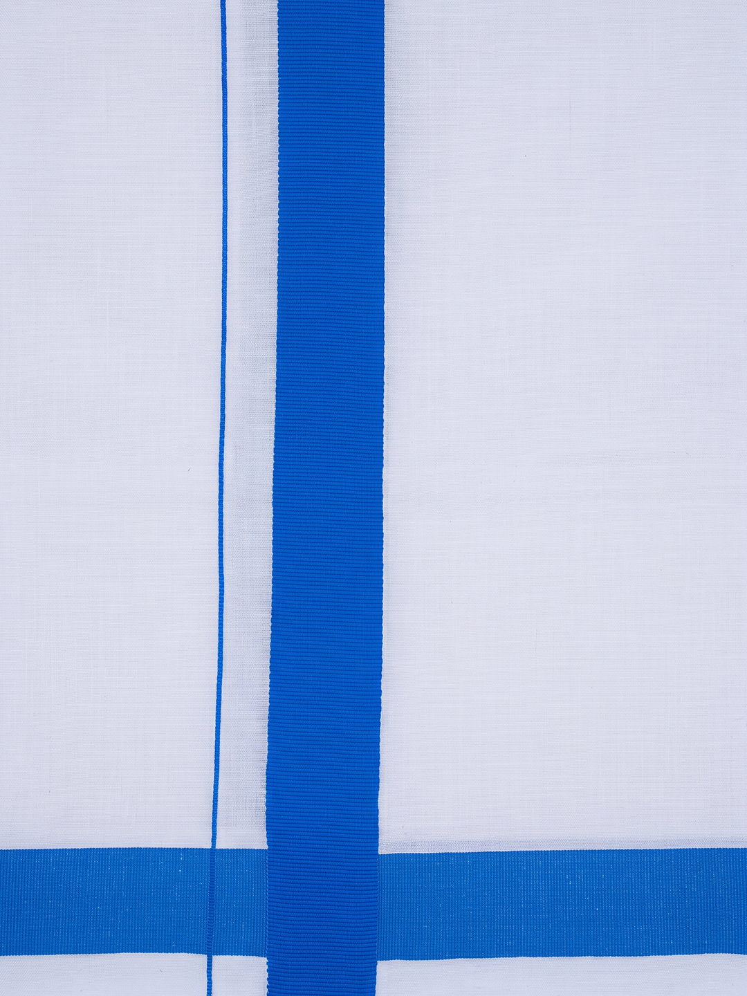 Single Layer 100% Cotton White Dhoti With Blue Border - YS04