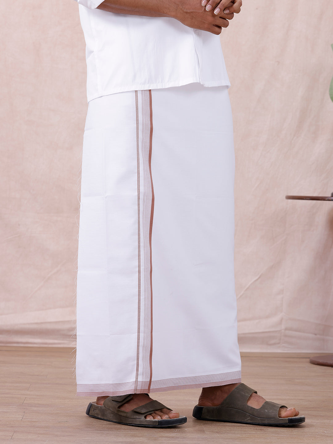 Men 100% Cotton Single Layer White Dhoti with Fancy Jari Border HW03
