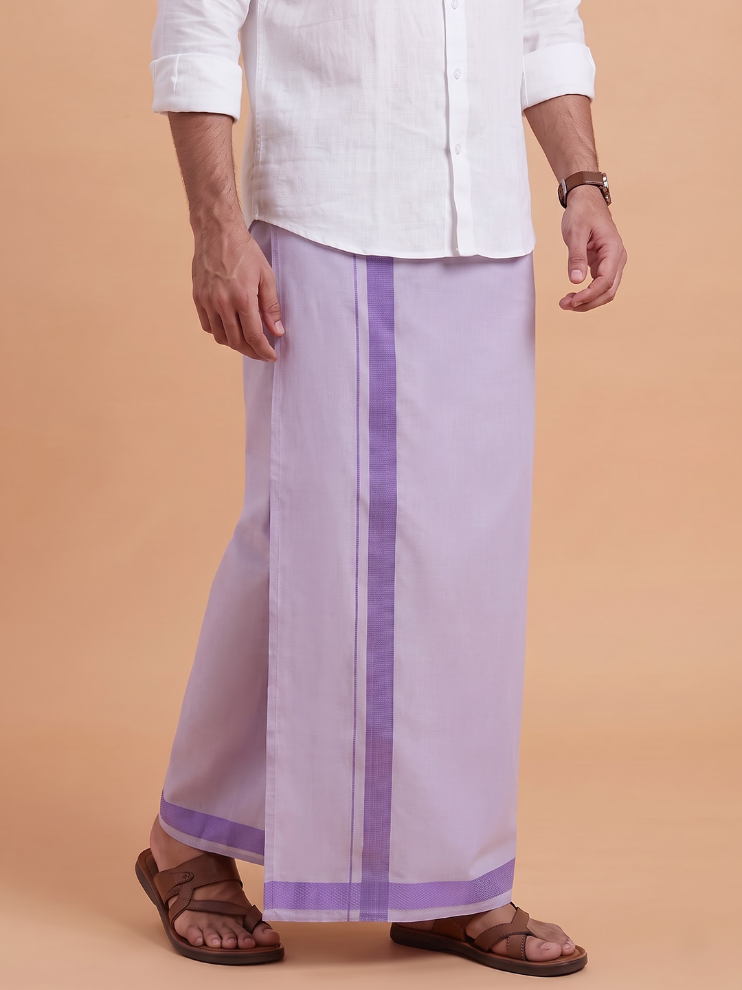Single Layer Tissue Readymade Lavender Dhoti with Jari Border Viceroy