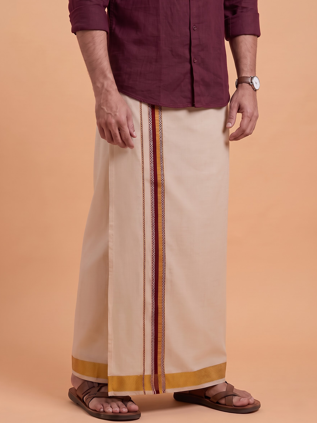 Single Layer Tissue Dhoti With Fancy Jari Border - EGCF03