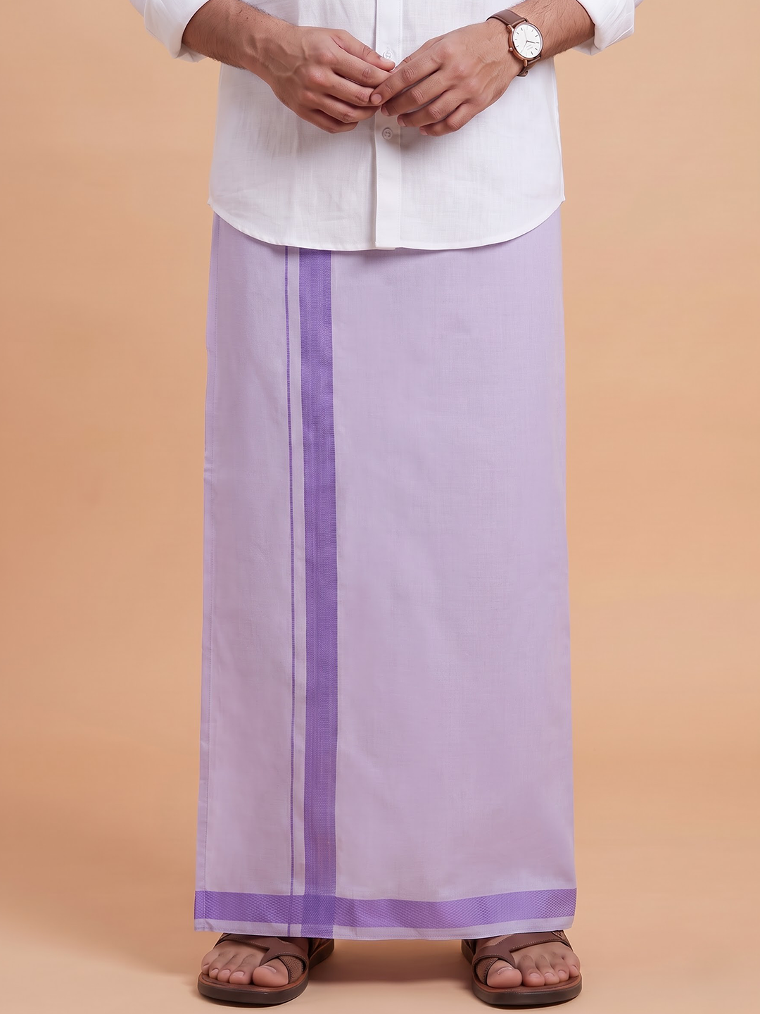 Single Layer Tissue Readymade Lavender Dhoti with Jari Border Viceroy