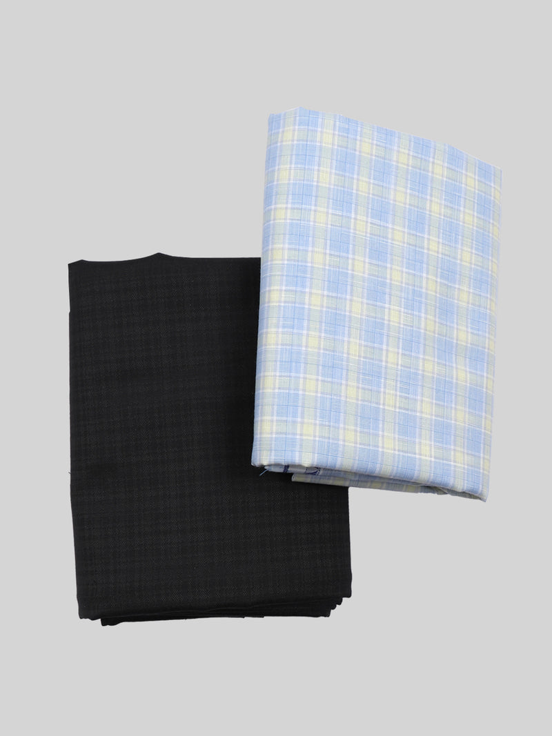 Cotton Checked Blue Shirting & Black Suiting Gift Box Combo DN57