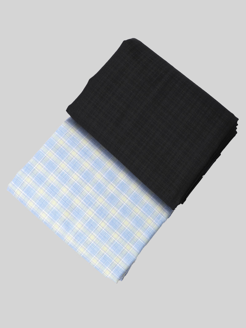 Cotton Checked Blue Shirting & Black Suiting Gift Box Combo DN57