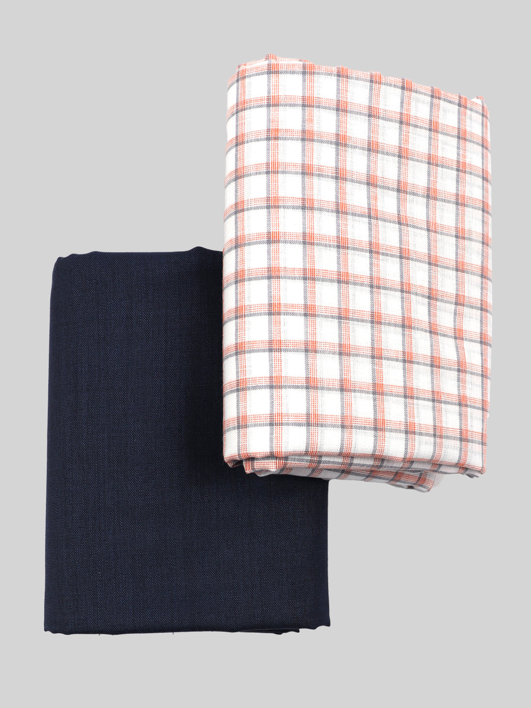 Cotton Checked White with Orange Shirting & Navy Suiting Gift Box Combo DN52