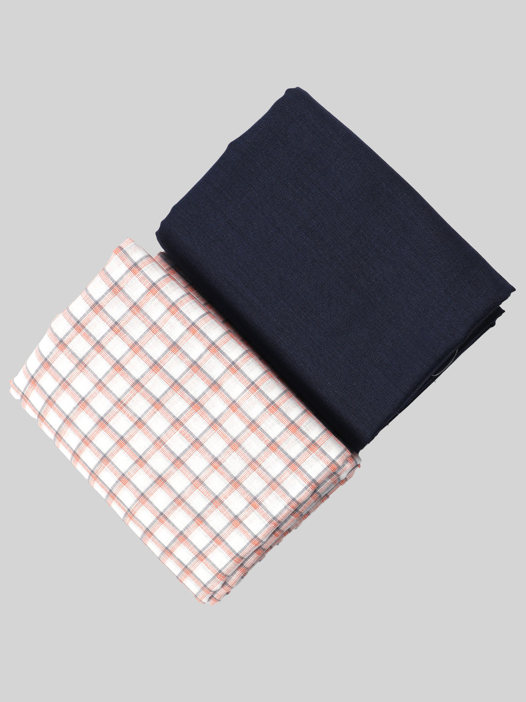 Cotton Checked White with Orange Shirting & Navy Suiting Gift Box Combo DN52-Full view