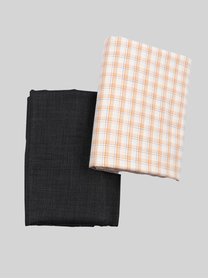 Cotton Checked Orange Shirting & Grey Suiting Gift Box Combo DN56