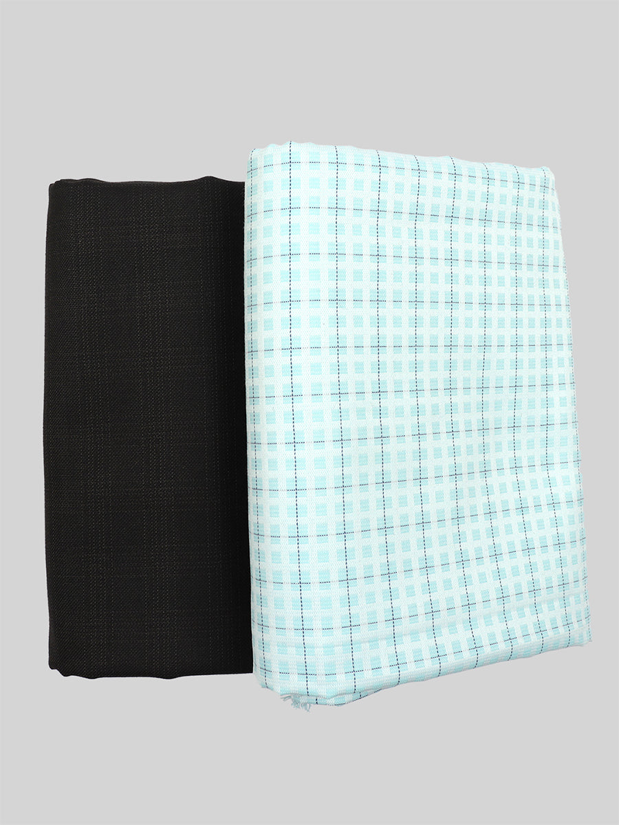 Cotton Checked Blue Shirting & Black Suiting Gift Box Combo DN86