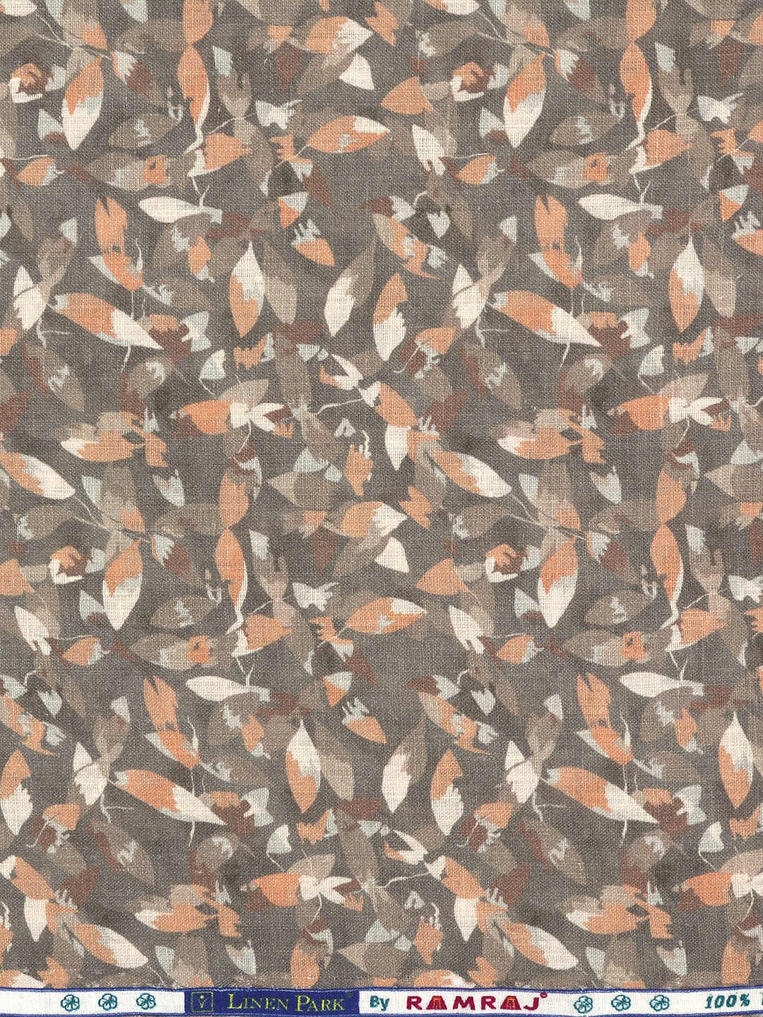 100% European Linen Grey with Orange Printed Shirt Fabric Fortuner