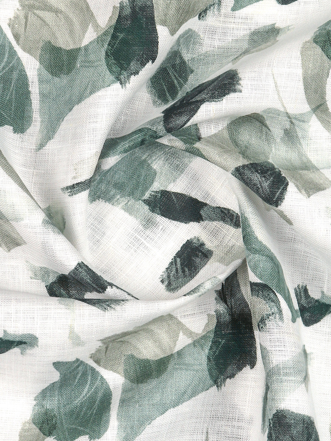 100% European Linen White with Green Printed Shirt Fabric Fortuner