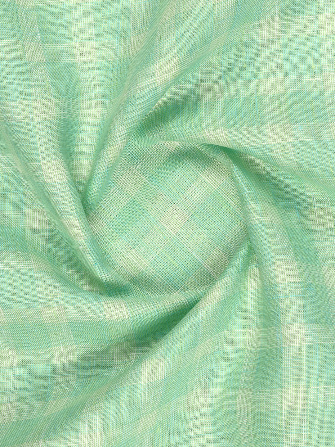 Men's100% European Linen Parrot Green Checked Shirt Fabric Park Elite