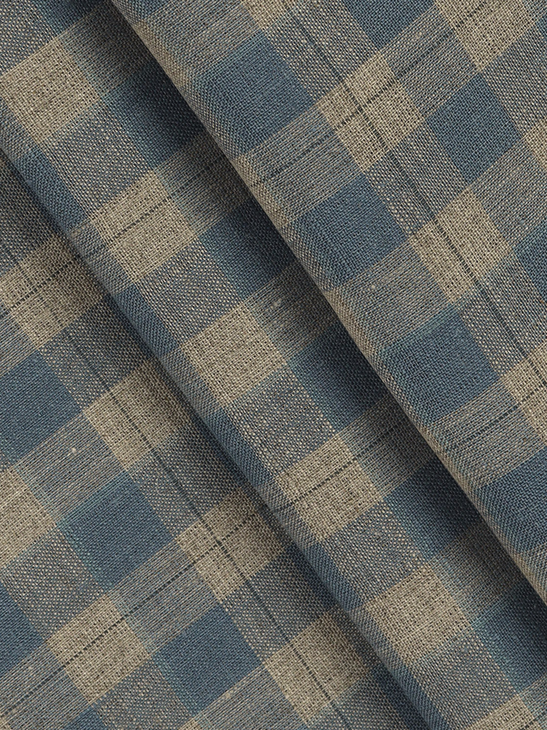 100% European Linen Blue with Sandal Checked Shirt Fabric Park Elite