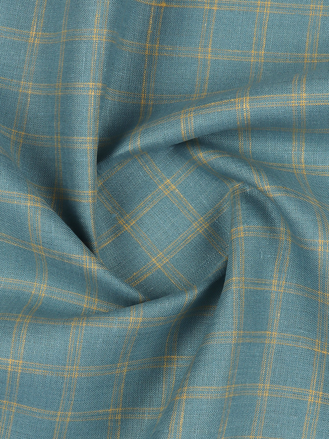100% European Linen Blue Checked Shirt Fabric Park Elite