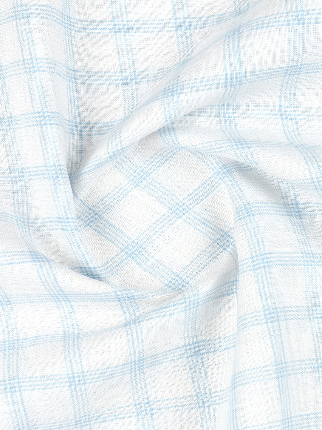 100% European Linen White with Blue Checked Shirt Fabric Park Elite