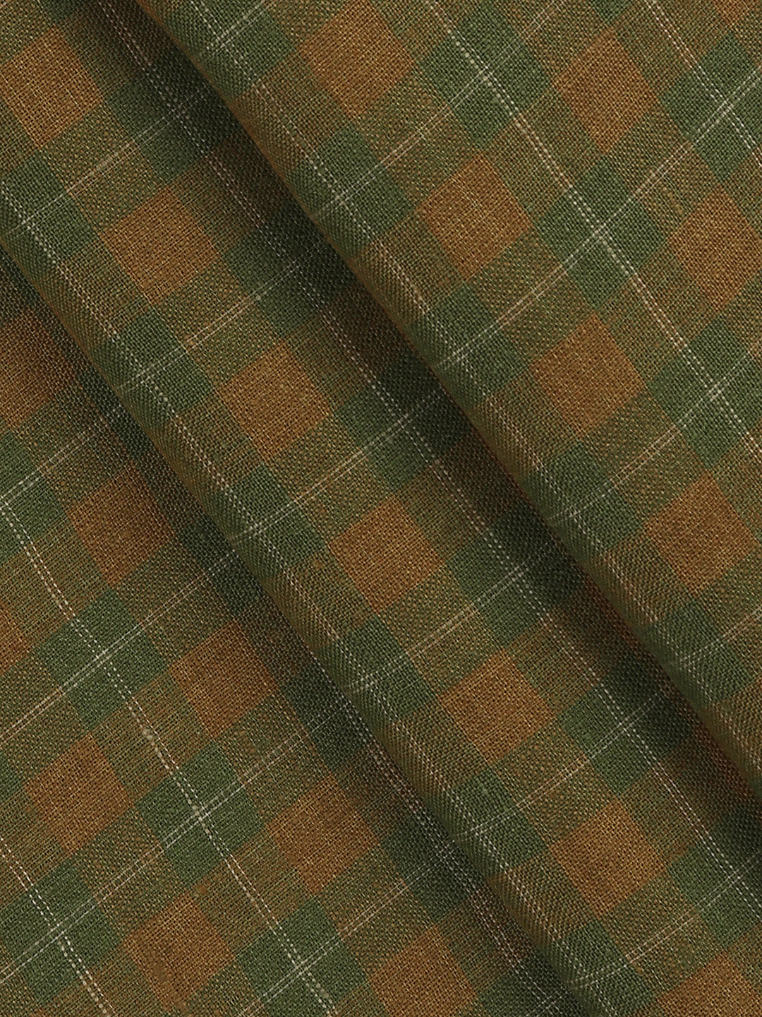 100% European Linen Green Checked Shirt Fabric Park Elite