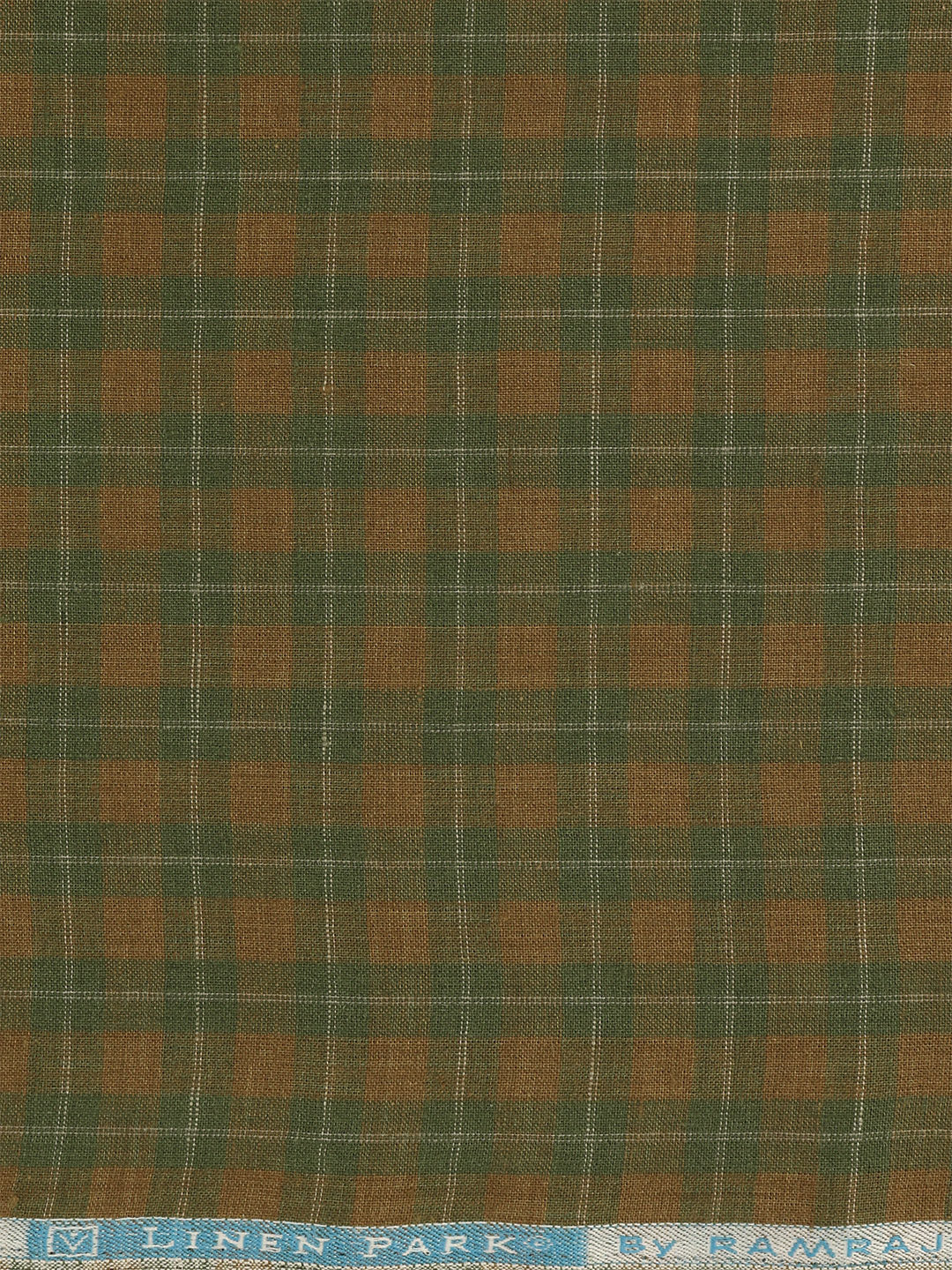 100% European Linen Green Checked Shirt Fabric Park Elite