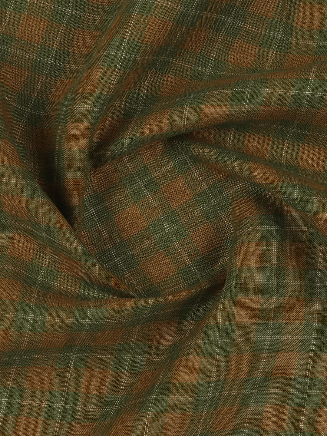 100% European Linen Green Checked Shirt Fabric Park Elite
