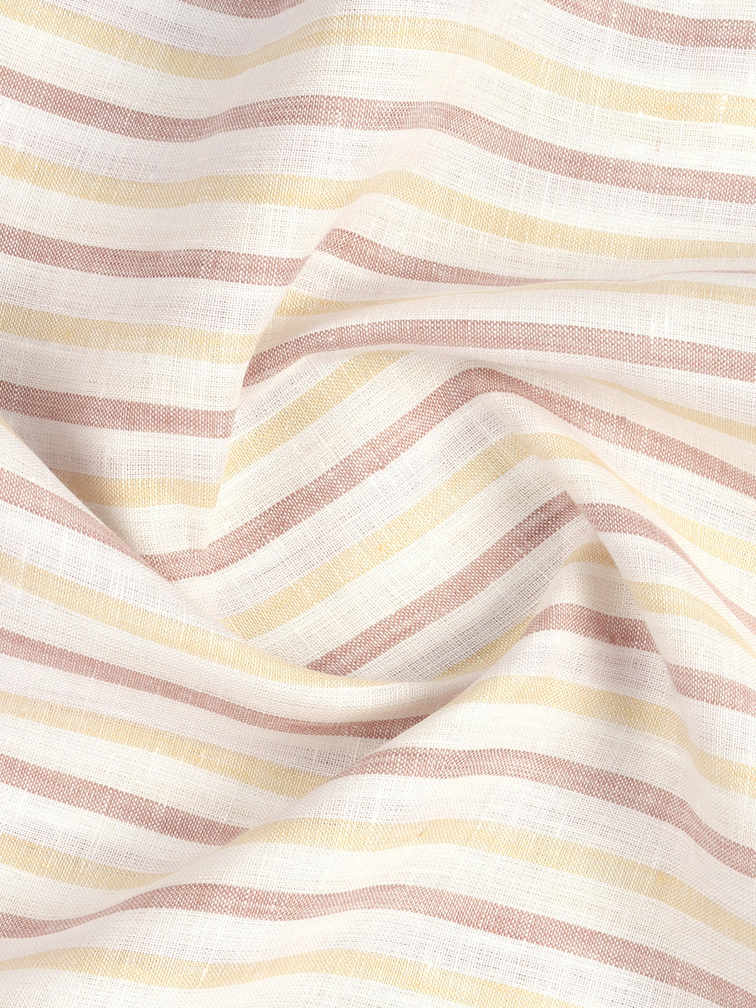 100% European Linen White with Brown Striped Shirt Fabric Park Elite