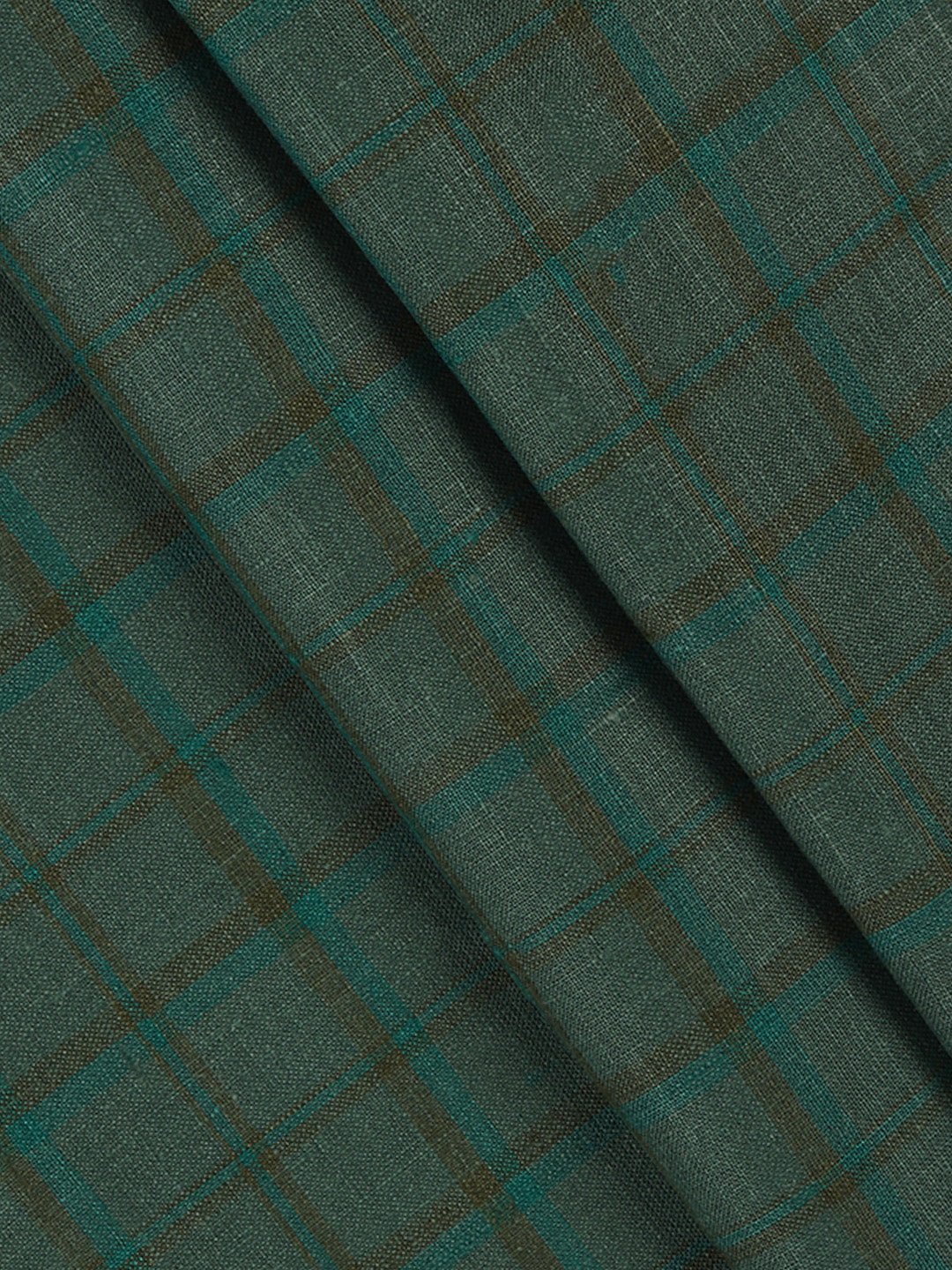 100% European Linen Mint Blue Checked Shirt Fabric Park Elite