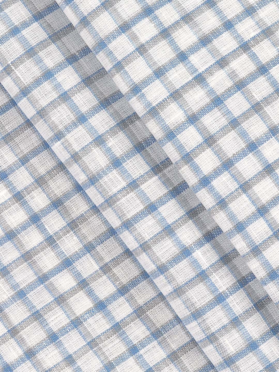 100% European Linen Grey with Blue Checked Shirt Fabric Park Elite
