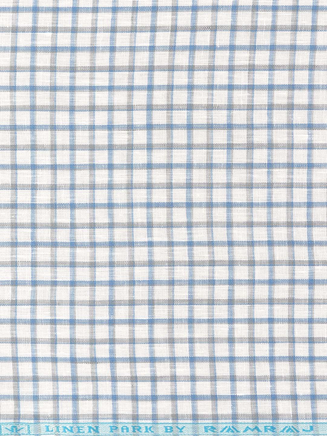 100% European Linen Grey with Blue Checked Shirt Fabric Park Elite