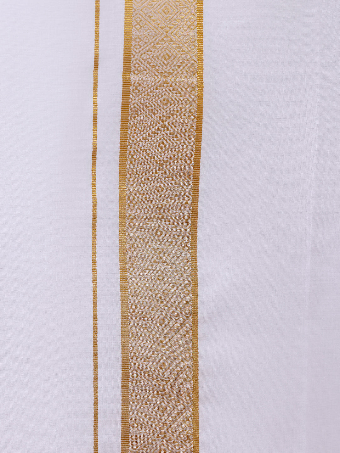 Men 100% Cotton Single Layer White Dhoti with Gold Jari Border Aura 351