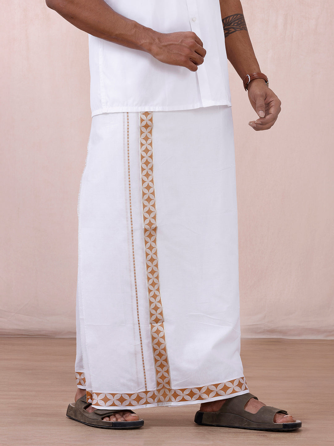 Men Premium Cotton Double Layer White Dhoti with Fancy Jari Border Luxury Club LC21
