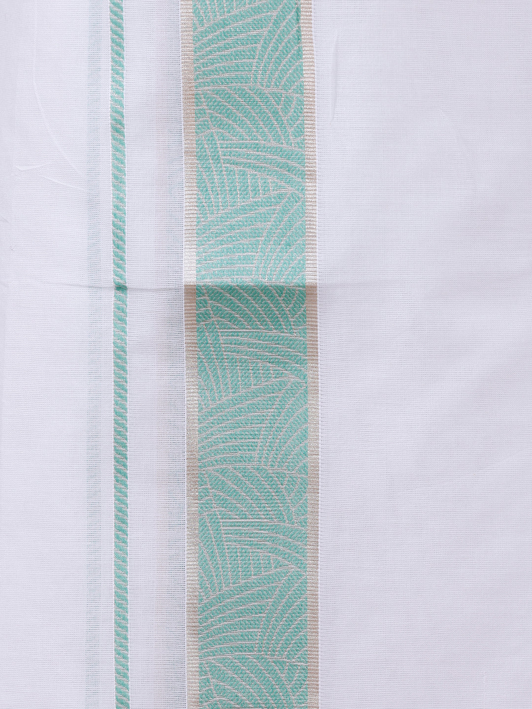 Men Premium Cotton Double Layer White Dhoti with Green Fancy Jari Border Luxury Club LC16