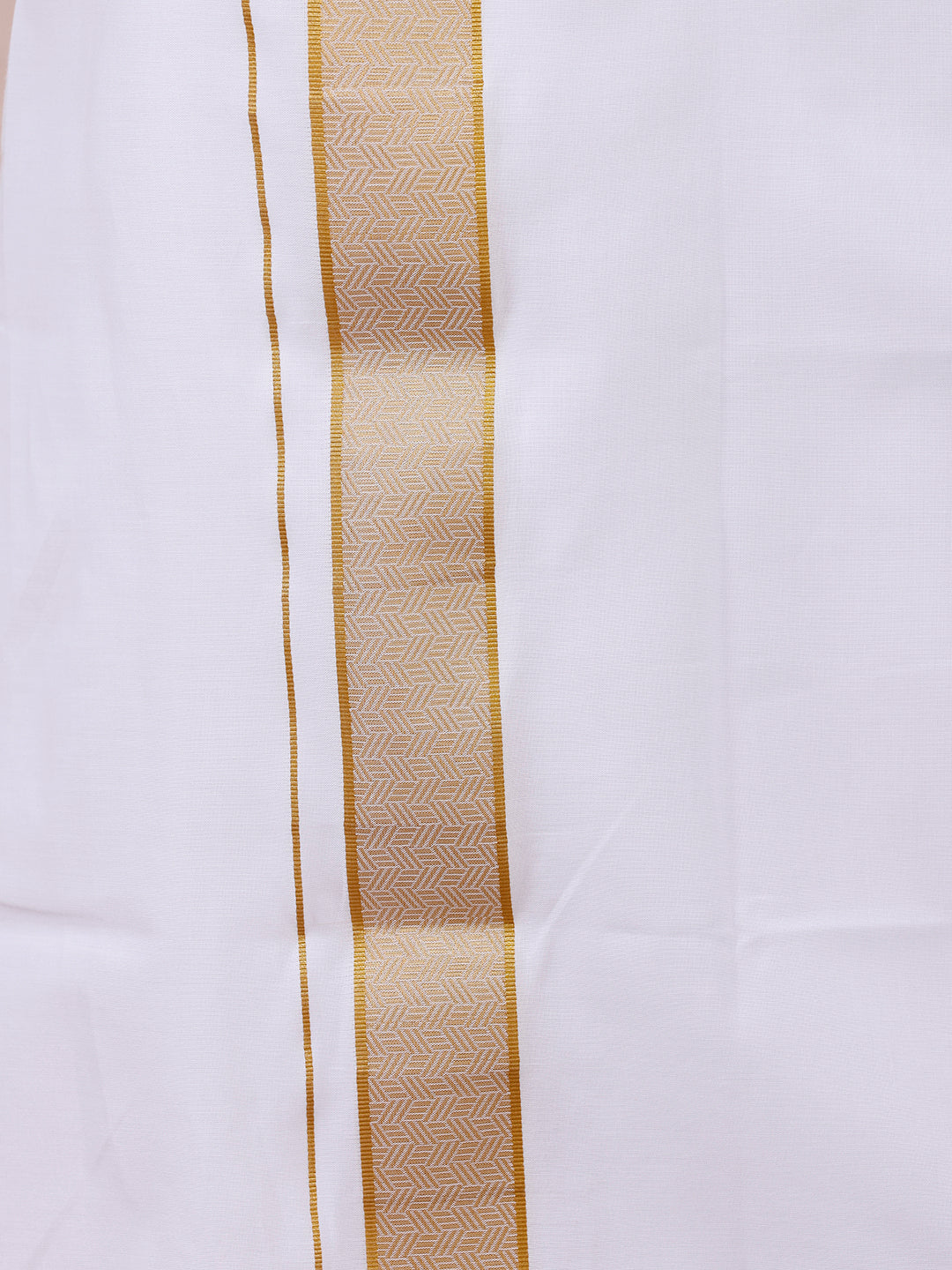 Men 100% Cotton Single Layer White Dhoti with Gold Jari Border Aura 368