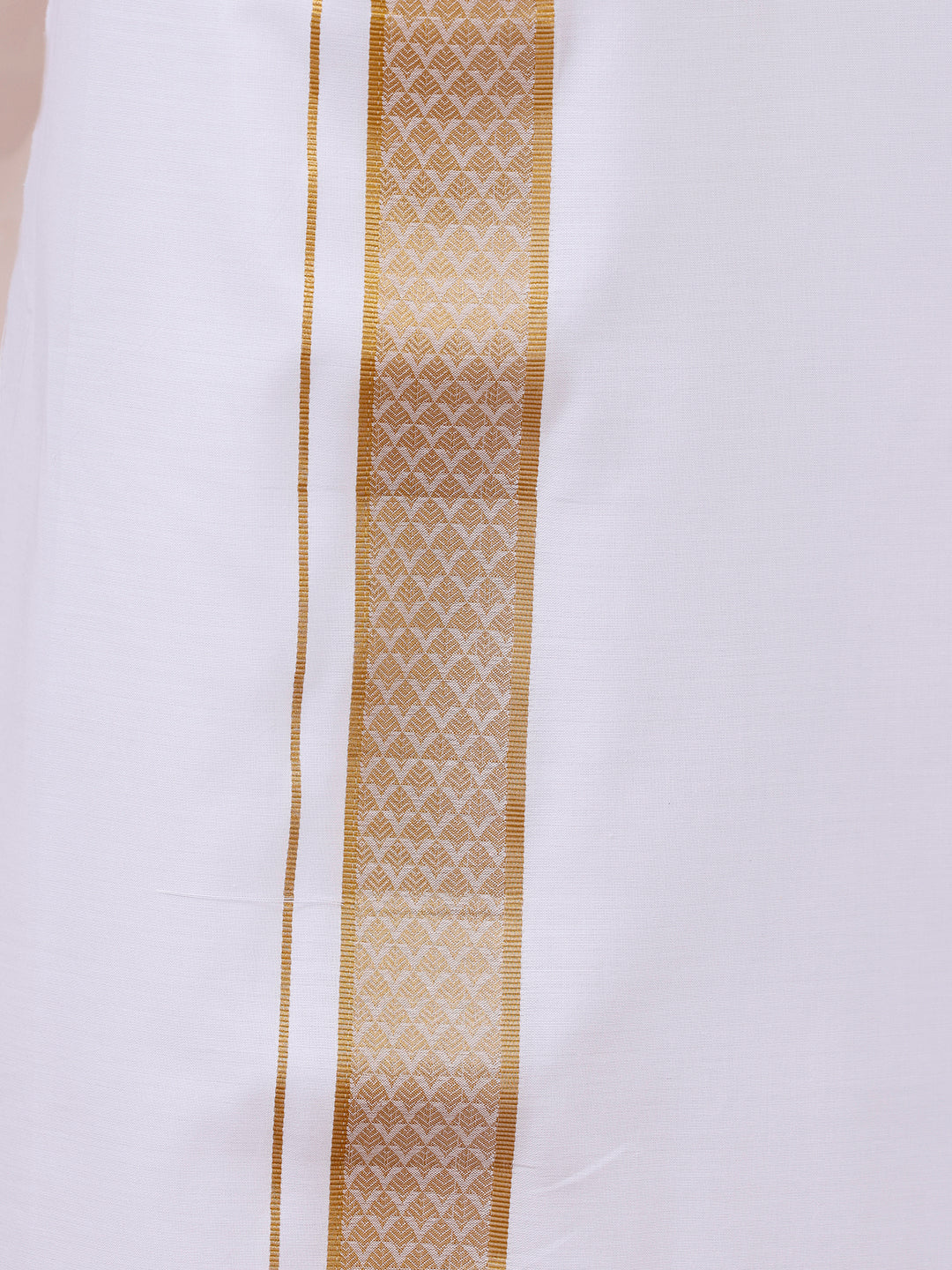 Men 100% Cotton Single Layer White Dhoti with Gold Jari Border Aura 363