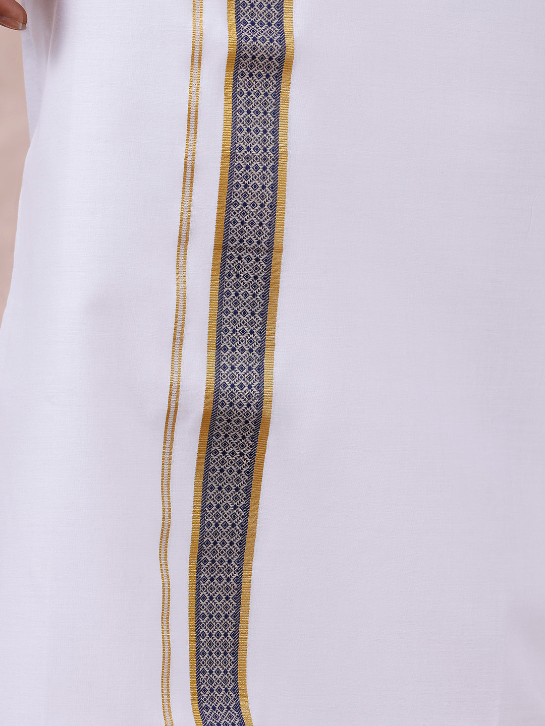 Men 100% Cotton Single Layer White Dhoti with Fancy Jari Border GE04