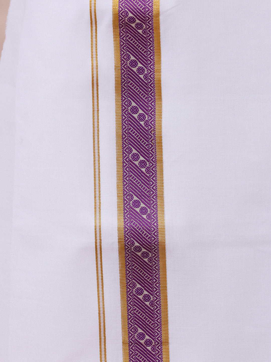 Men 100% Cotton Single Layer White Dhoti with Fancy Jari Border GE01