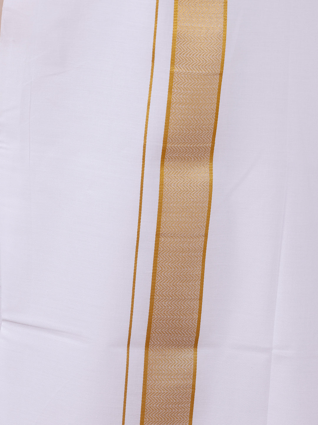 Men 100% Cotton Single Layer White Dhoti with Gold Jari Border Aura 315