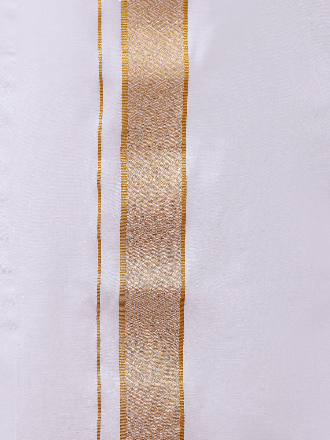Men 100% Cotton Single Layer White Dhoti with Gold Jari Border Aura 336
