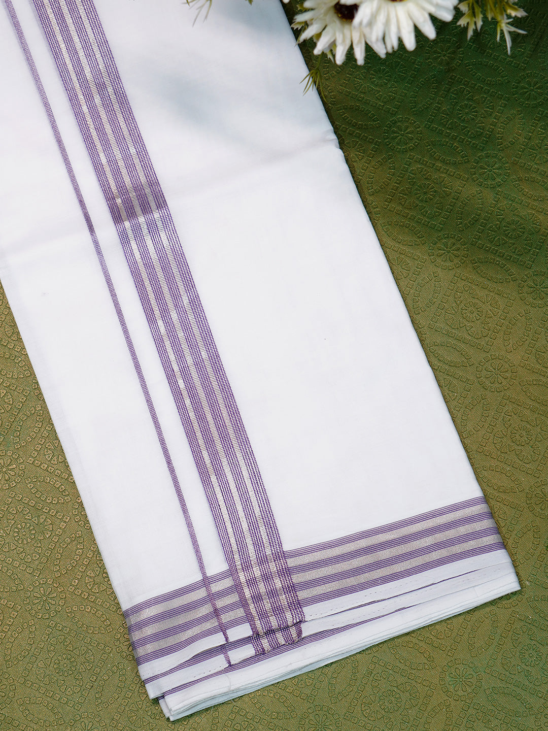 Men Premium Handloom White Dhoti with Fancy Jari Border HLM40