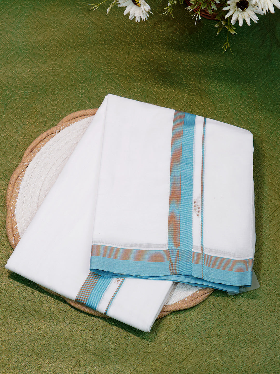 Men Premium Handloom White Dhoti with Fancy Border HLM53