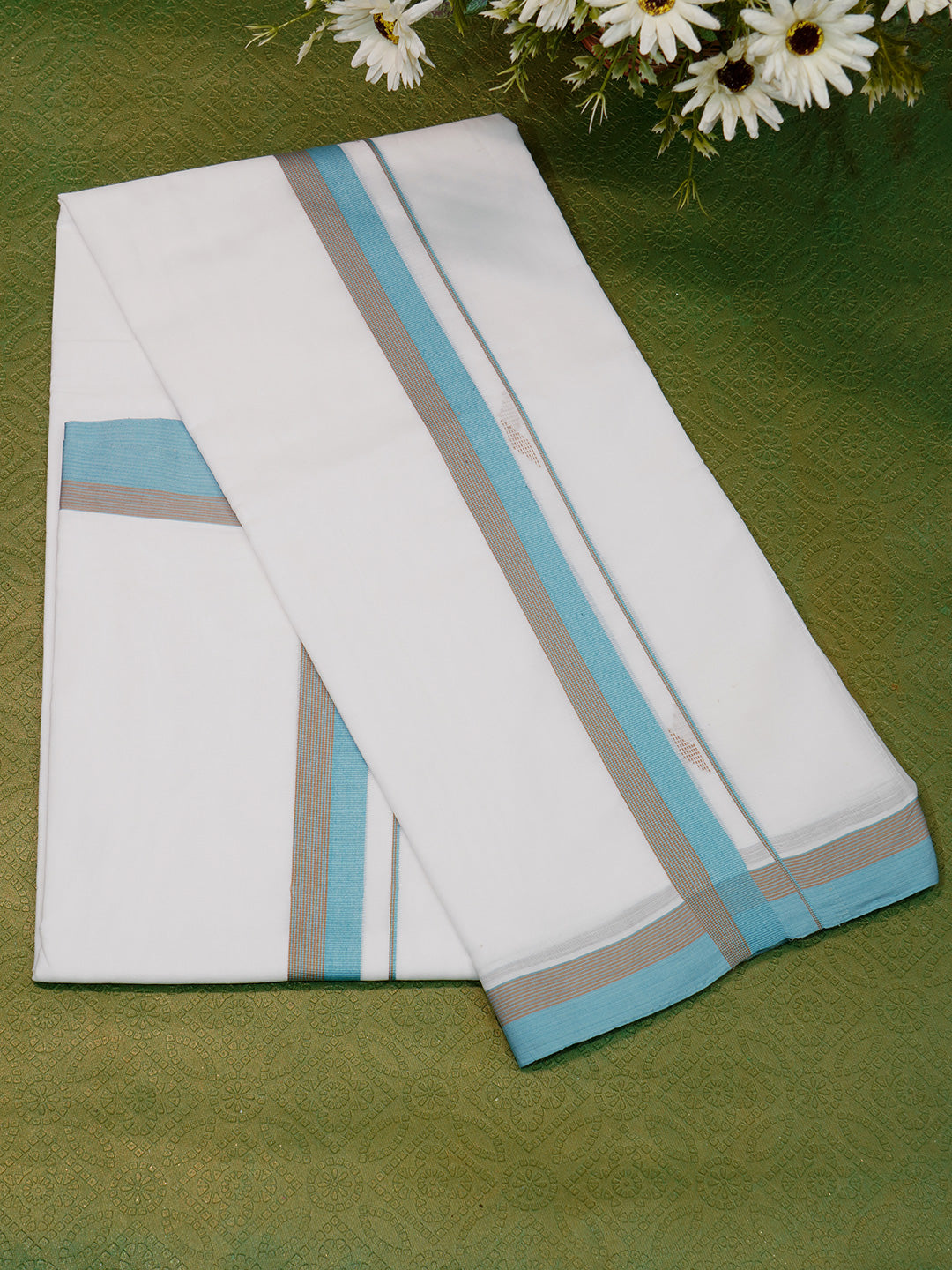Men Premium Handloom White Dhoti with Fancy Border HLM53