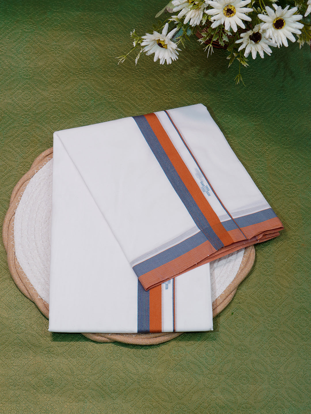 Men Premium Handloom White Dhoti with Fancy Border HLM45