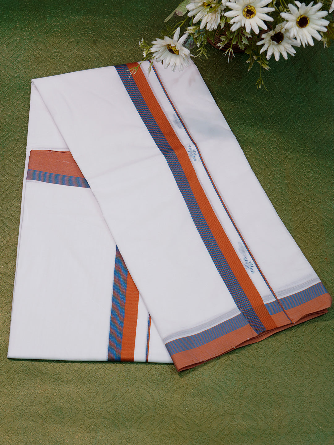 Men Premium Handloom White Dhoti with Fancy Border HLM45