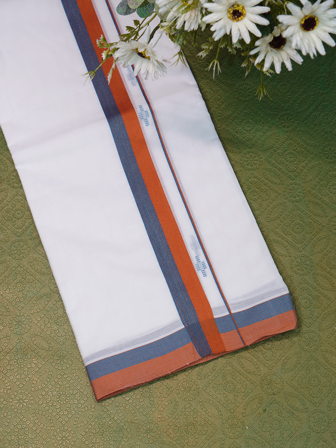 Men Premium Handloom White Dhoti with Fancy Border HLM45