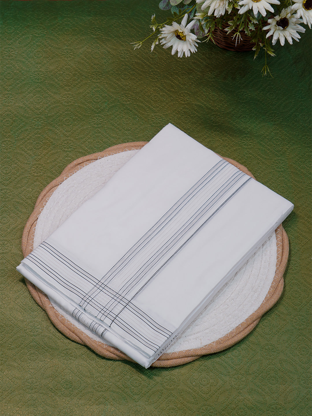 Men Premium Handloom White Dhoti with Fancy Border HLM58