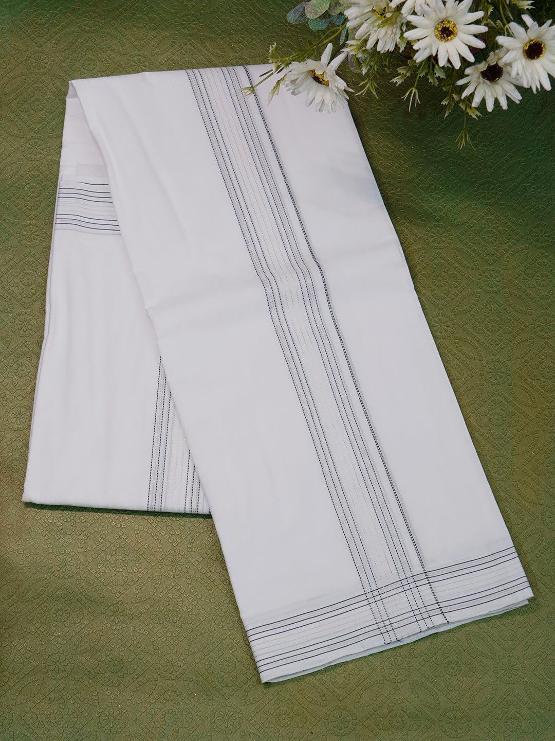 Men Premium Handloom White Dhoti with Fancy Border HLM58
